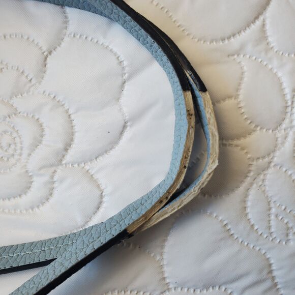 Tory Burch McGraw Tote Pebbled Leather Shoulder Bag Blue $495 Fraying Handle - Picture 13 of 16